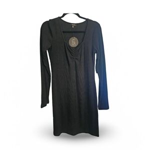 MITTOSHOP NWT Black Sweetheart Neckline Ribbed Dress L/S - L
